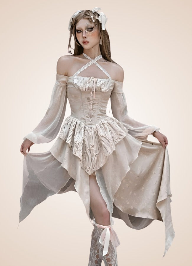 long sleeve steampunk dress yoeyez Gothic Dresses Women Sleeveless/Long Sleeves Steampunk Dress with Corset Halter Lace Swing Cocktail Dress Banquet Festive Ball Gown Black,M
