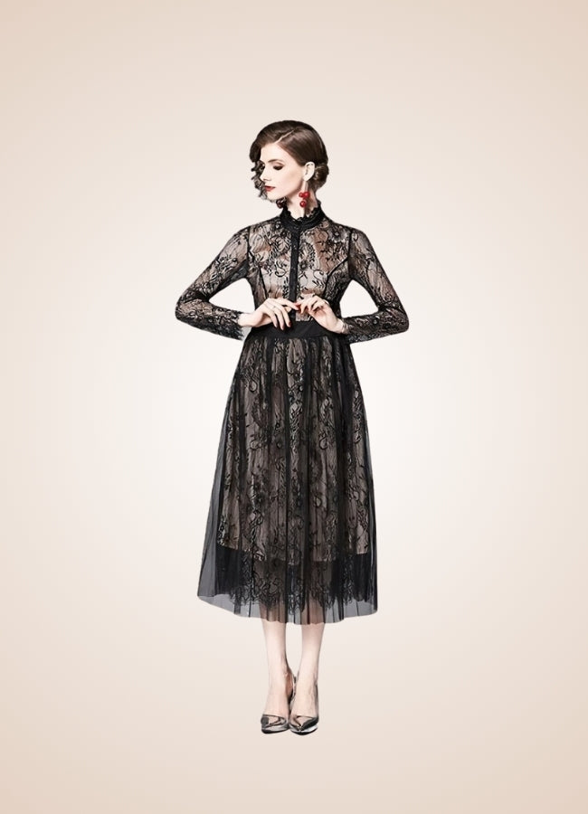 Steampunk Long Sleeve Lace Dress Black / XL steampunk-long-sleeve-lace-dress-black