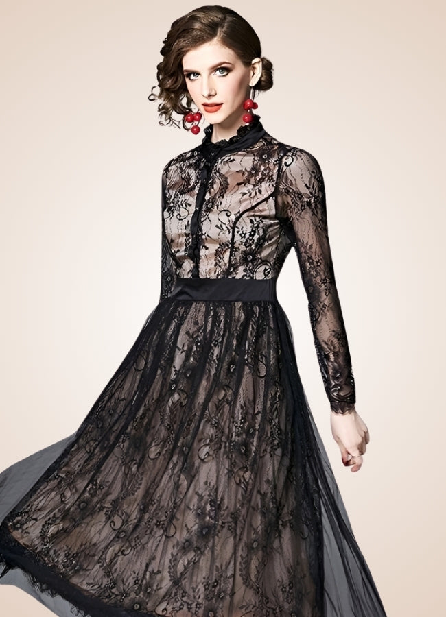 Steampunk Long Sleeve Lace Dress Black / XL steampunk-long-sleeve-lace-dress-black