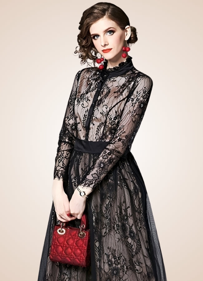 Steampunk Long Sleeve Lace Dress Black / XL steampunk-long-sleeve-lace-dress-black