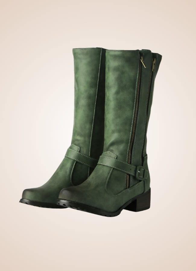 Steampunk Low Block Heel Boots Green / 15.5 steampunk-low-block-heel-boots-green