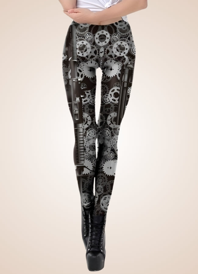 Steampunk Mechanical Print Legging Black / L steampunk-mechanical-print-legging-black