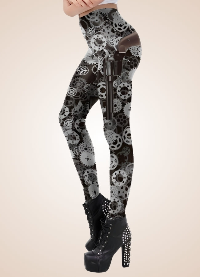 Steampunk Mechanical Print Legging Black / L steampunk-mechanical-print-legging-black