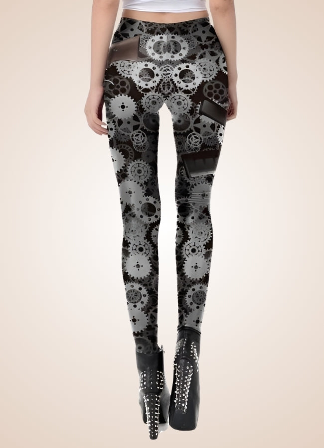 Steampunk Mechanical Print Legging Black / L steampunk-mechanical-print-legging-black