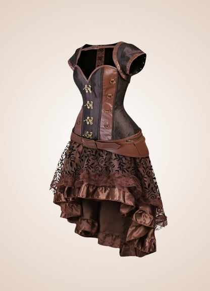 Steampunk Medieval Corset Dress, Brown / M