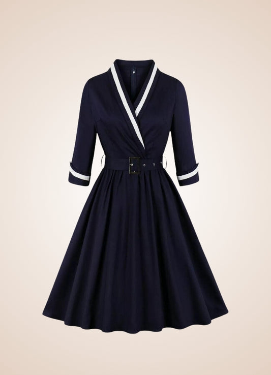 Steampunk Navy Blue V Neck Dress Navy Blue / 3XL steampunk-navy-blue-v-neck-dress-navy-blue