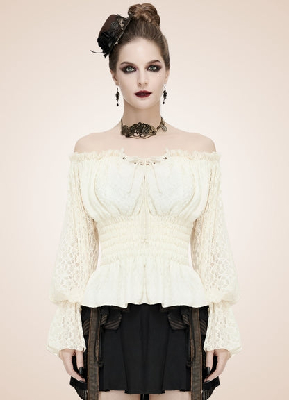 Steampunk Off Shoulder Shirt White / 3XL-4XL steampunk-off-shoulder-shirt-white