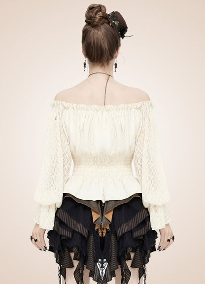 Steampunk Off Shoulder Shirt White / 3XL-4XL steampunk-off-shoulder-shirt-white