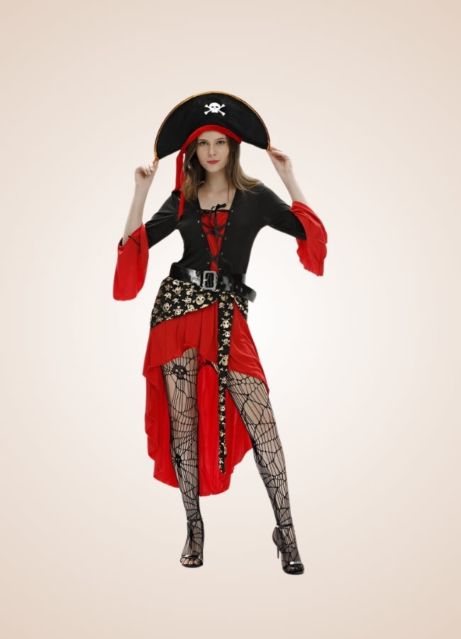 Steampunk Pirate Long Sleeve Dress Black Red / One Size steampunk-pirate-long-sleeve-dress-black-red