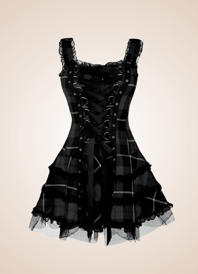 Steampunk Plaid Gothic Mini Dress Black / 4XL steampunk-plaid-gothic-mini-dress-black