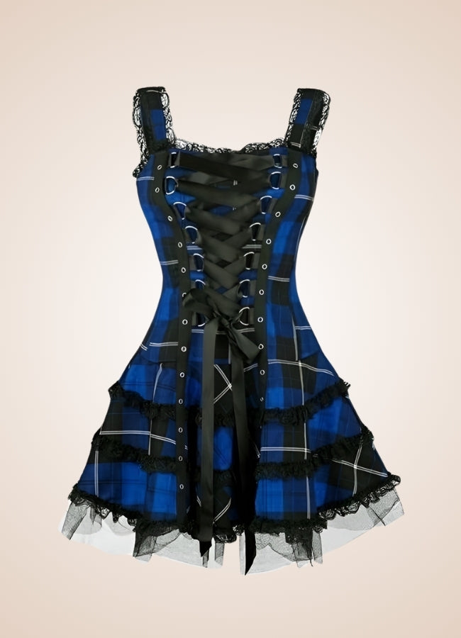 Steampunk Plaid Gothic Mini Dress Blue / 4XL steampunk-plaid-gothic-mini-dress-blue