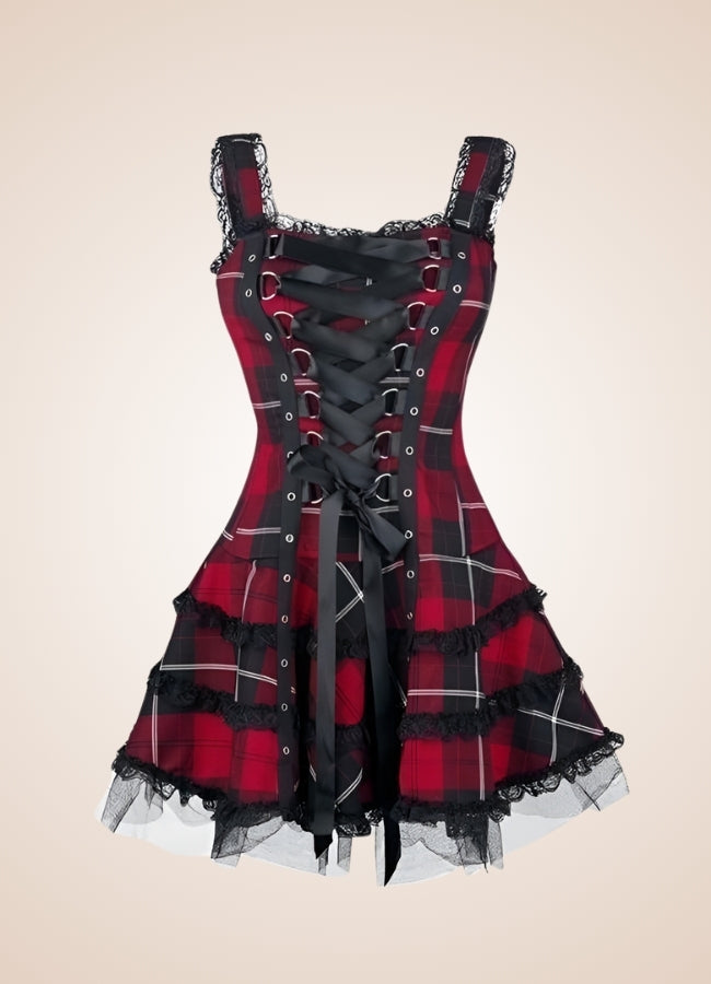 Steampunk Plaid Gothic Mini Dress Red / 4XL steampunk-plaid-gothic-mini-dress-red