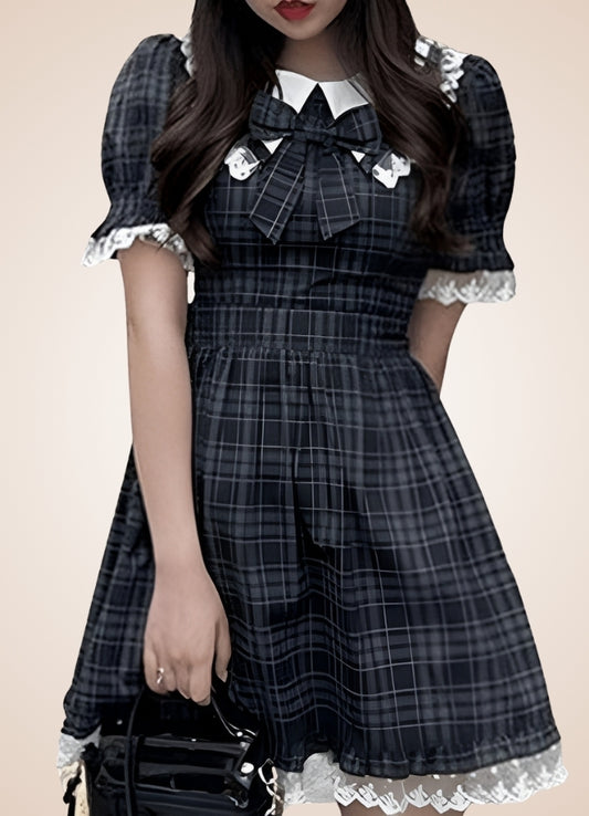 Steampunk Plaid Lolita Dress Black / XL steampunk-plaid-lolita-dress-black