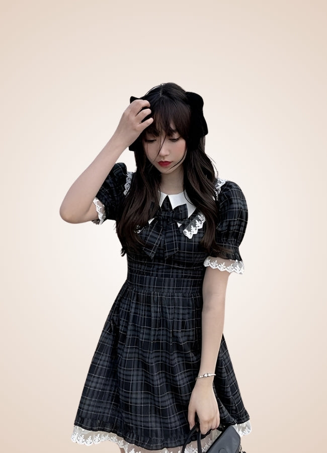 Steampunk Plaid Lolita Dress Black / XL steampunk-plaid-lolita-dress-black