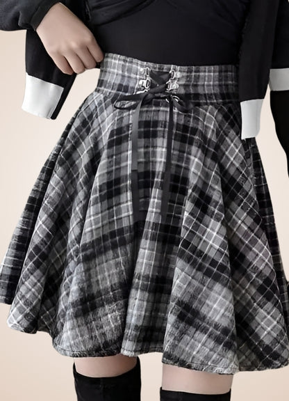 Steampunk Plaid Skater Skirt Black / XL steampunk-plaid-skater-skirt-black