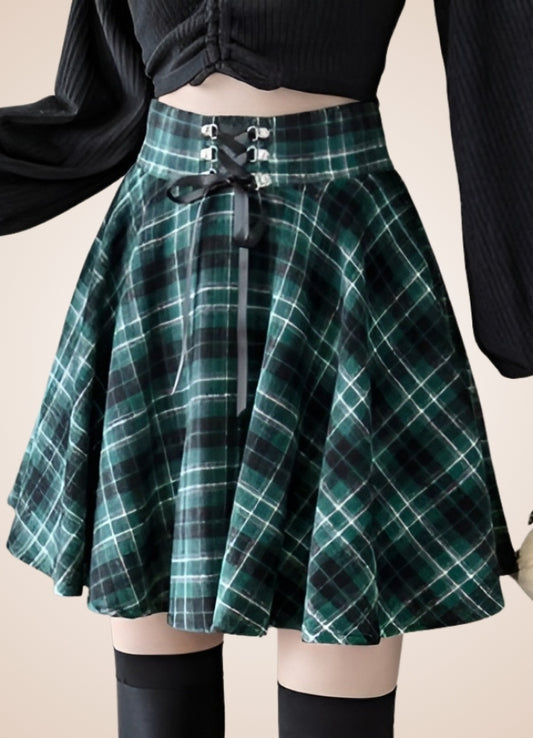 Steampunk Plaid Skater Skirt Green / XL steampunk-plaid-skater-skirt-green