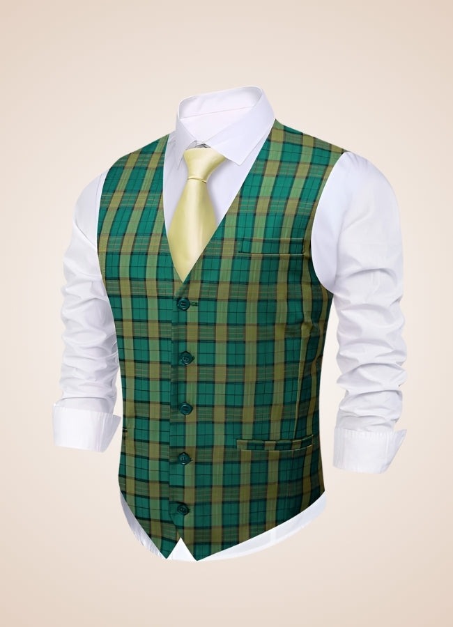 Steampunk Plaid Waistcoat Green / 3XL steampunk-plaid-waistcoat-green