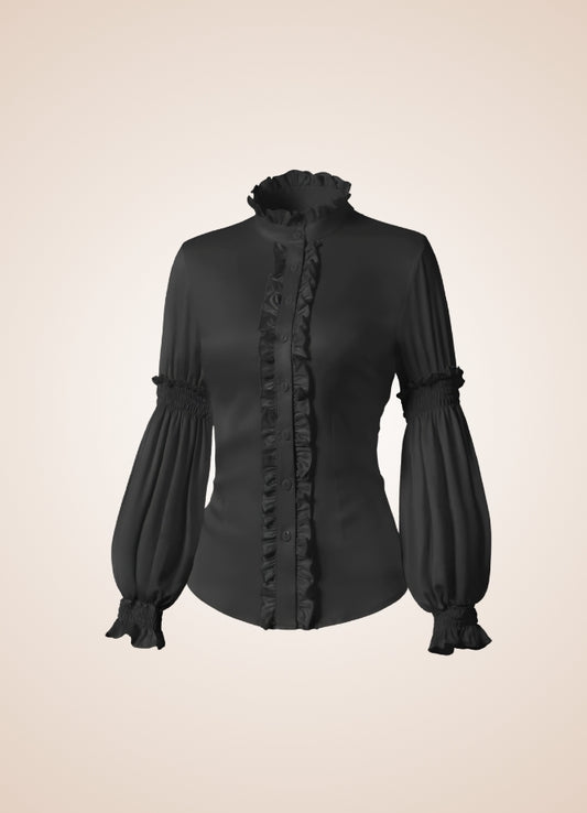 Steampunk Pleated Lantern Long Sleeve Shirt Black / M steampunk-pleated-lantern-long-sleeve-shirt-black