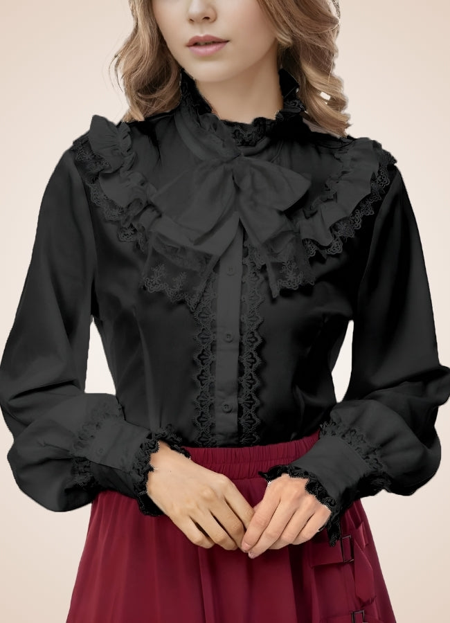 Steampunk Pleated Lantern Long Sleeve Shirt Black / M steampunk-pleated-lantern-long-sleeve-shirt-black