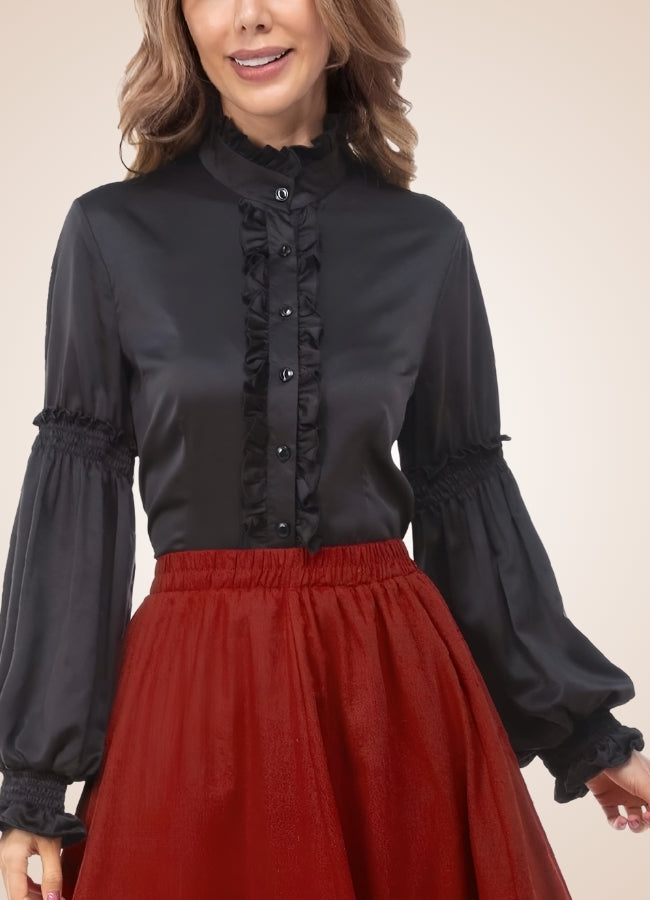 Steampunk Pleated Lantern Long Sleeve Shirt Black / M steampunk-pleated-lantern-long-sleeve-shirt-black