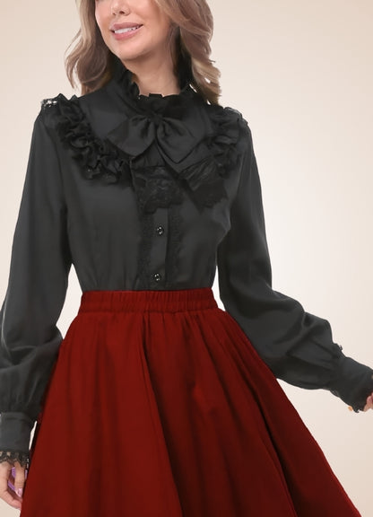 Steampunk Pleated Lantern Long Sleeve Shirt Black / M steampunk-pleated-lantern-long-sleeve-shirt-black