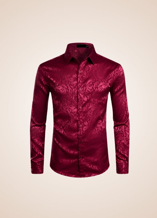 Steampunk Red Flower Pattern Shirt Wine Red / XL steampunk-red-flower-pattern-shirt-wine-red