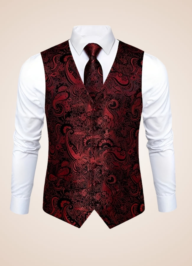 Steampunk Red Paisley Floral Suit Vest Floral Paisley / 2XL steampunk-red-paisley-floral-suit-vest-floral-paisley