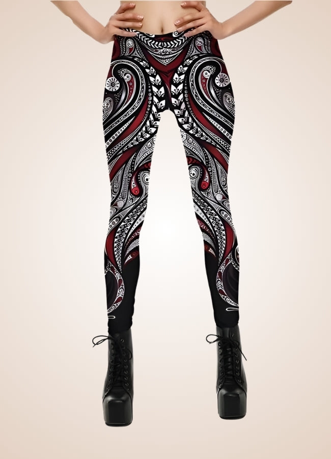 Steampunk Red Paisley Legging Black / L steampunk-red-paisley-legging-black