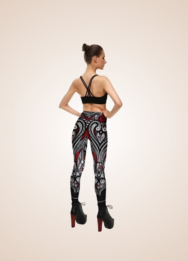 Steampunk Red Paisley Legging Black / L steampunk-red-paisley-legging-black