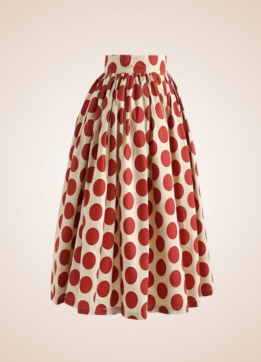 Steampunk Red Polkadot Midi Skirt Red / XL steampunk-red-polkadot-midi-skirt-red