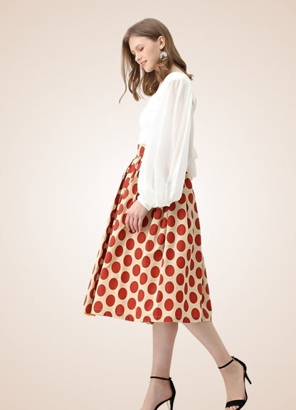 Steampunk Red Polkadot Midi Skirt Red / 2XS steampunk-red-polkadot-midi-skirt-red