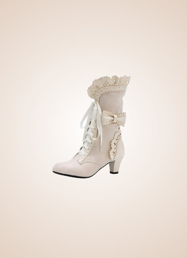 Steampunk Ribbon Heels Boots Beige / 12.5 steampunk-ribbon-heels-boots-beige