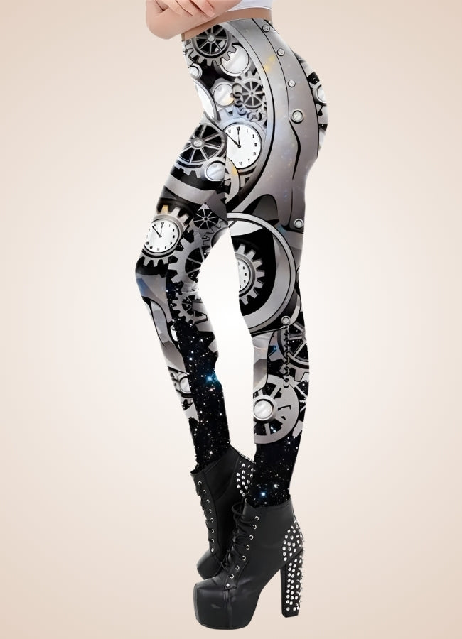 Steampunk Silver Mechanical Print Legging Silver / L steampunk-silver-mechanical-print-legging-silver