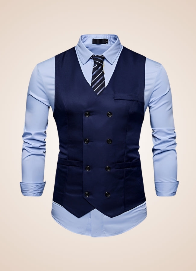 Steampunk Slim Fit Double Breasted Vest Navy Blue / XL steampunk-slim-fit-double-breasted-vest-navy-blue