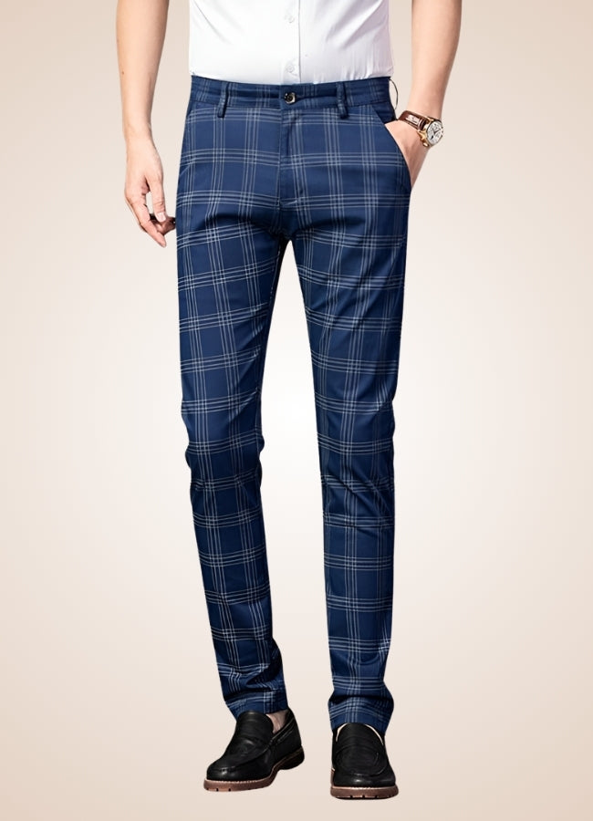 Steampunk Stripe Plaid Trousers Blue / 40.0 steampunk-stripe-plaid-trousers-blue