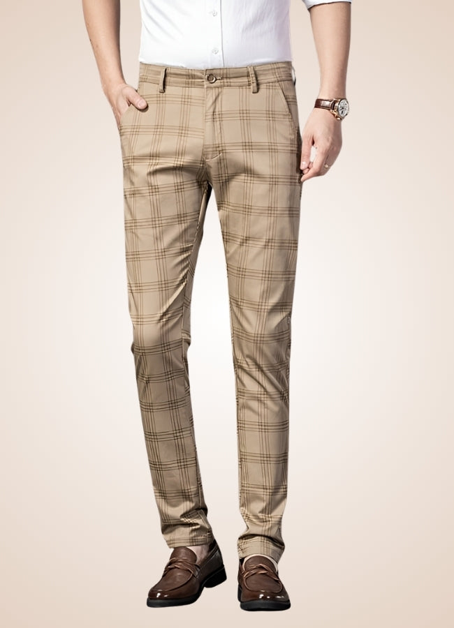 Steampunk Stripe Plaid Trousers Khaki / 40.0 steampunk-stripe-plaid-trousers-khaki