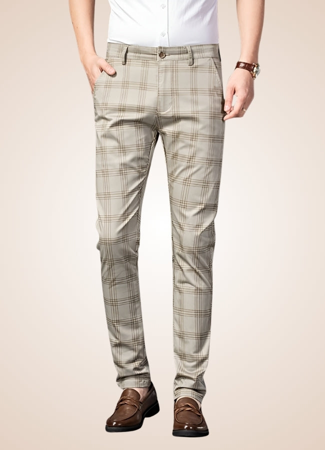 Steampunk Stripe Plaid Trousers Light Khaki / 40.0 steampunk-stripe-plaid-trousers-light-khaki