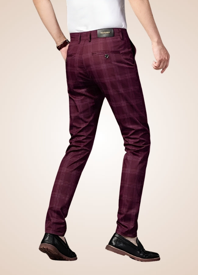 Steampunk Stripe Plaid Trousers Wine Red / 40.0 steampunk-stripe-plaid-trousers-wine-red