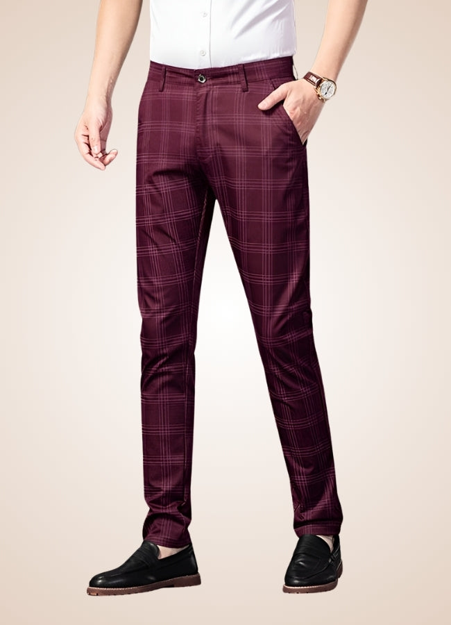 Steampunk Stripe Plaid Trousers Wine Red / 40.0 steampunk-stripe-plaid-trousers-wine-red