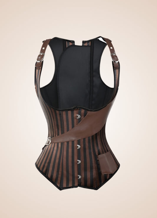 Steampunk Strips Pattern Corset Brown / 4XL steampunk-strips-pattern-corset-brown