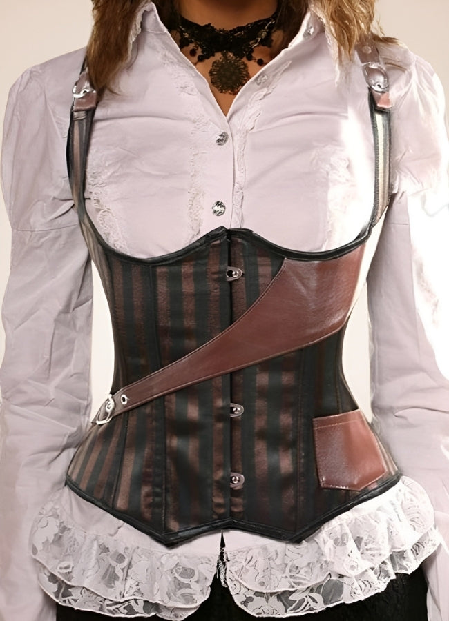 Steampunk Strips Pattern Corset Brown / 4XL steampunk-strips-pattern-corset-brown