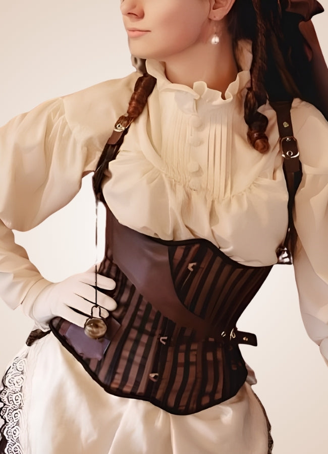 Steampunk Strips Pattern Corset Brown / 4XL steampunk-strips-pattern-corset-brown