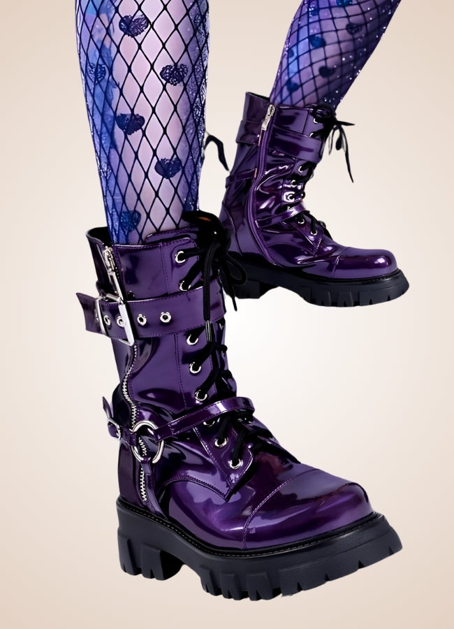 Steampunk Style Zipper Boots Purple / 12.5 steampunk-style-zipper-boots-purple