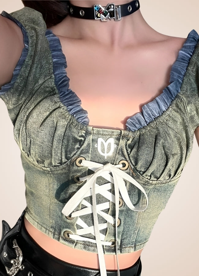 Steampunk Tank Top Denim Corset Blue / 2XL steampunk-tank-top-denim-corset-blue