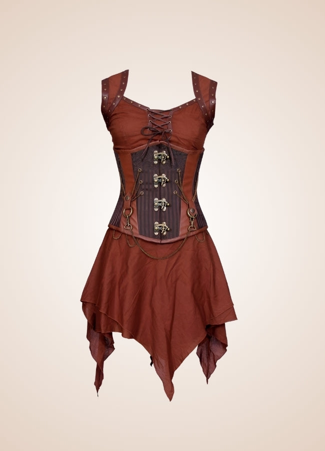 Steampunk Underbust Corset Dress Brown / 6XL steampunk-underbust-corset-dress-brown