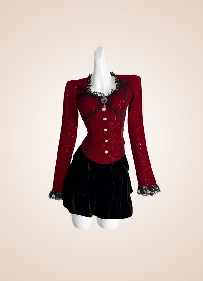 Steampunk Victorian Blouse Red / L steampunk-victorian-blouse-red