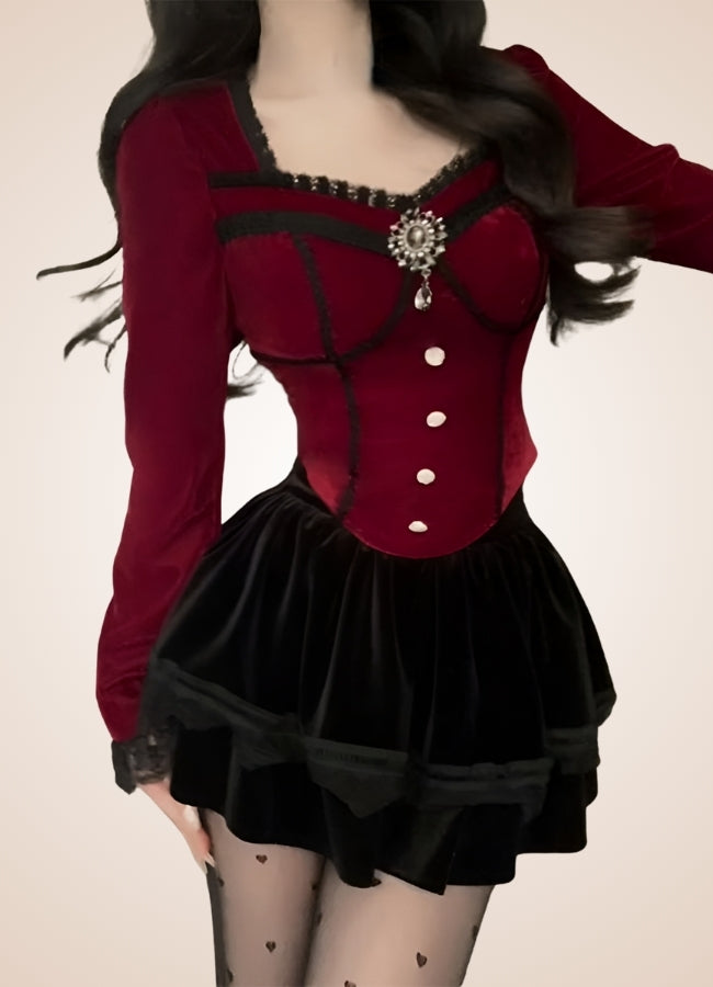 Steampunk Victorian Blouse Red / L steampunk-victorian-blouse-red