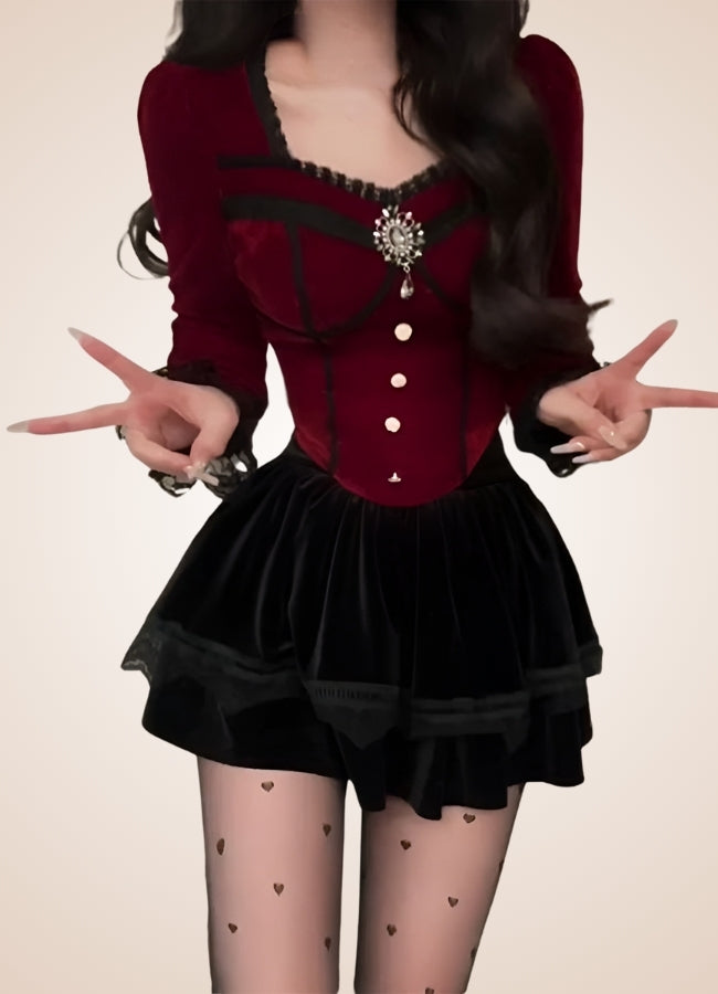 Steampunk Victorian Blouse Red / L steampunk-victorian-blouse-red