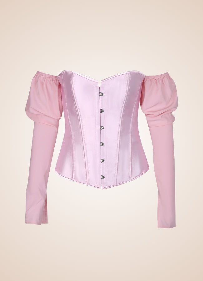 Steampunk Victorian Long Sleeve Corset Pink / 2XL steampunk-victorian-long-sleeve-corset-pink