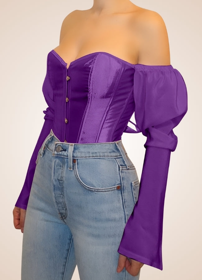 Steampunk Victorian Long Sleeve Corset Purple / 2XL steampunk-victorian-long-sleeve-corset-purple